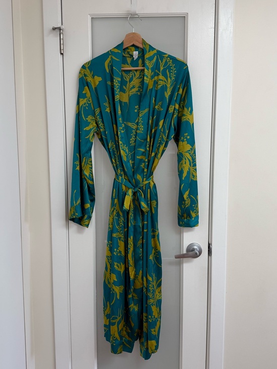 stars above Other - Satin-Like Teal Floral Wrap Robe